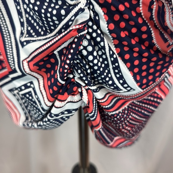 Espresso 3/4 Sleeve Abstract Boho Print Blouse with Side Ruching - Picture 4 of 5